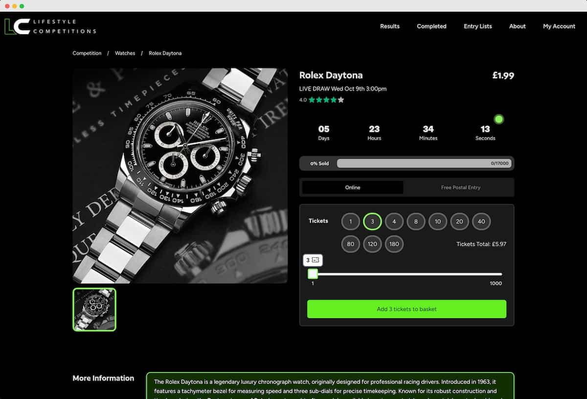 Instant wins feature on raffle website builder - competition website instant prizes