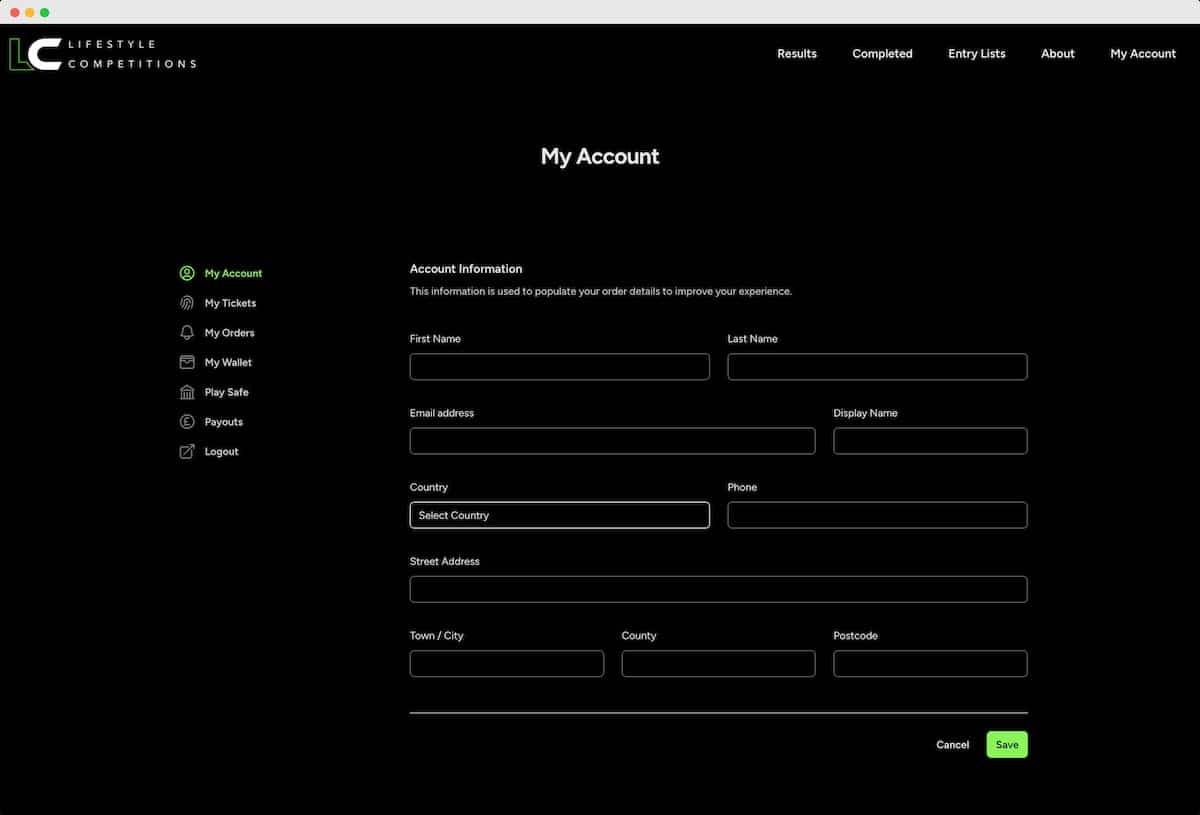 Full support for raffle website builder - help creating competition websites